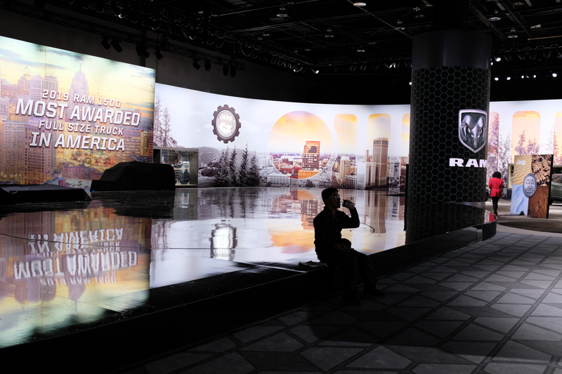 Ram was very quick to empty out its stage on Tuesday, for some reason. It still had trucks on the carpet, though. Photo: Justin Westbrook/Jalopnik